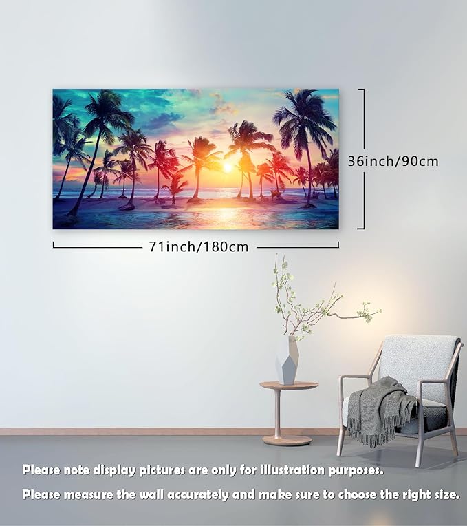 DZL Art S75598 Canvas Wall Art Palm Trees Silhouettes On Tropical Beach At Sunset Beach Seascape Painting Nature Pictures for Living Room Home Office Wall Decor Artwork