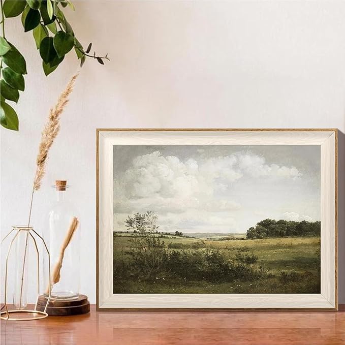 ASTRDECOR Framed Canvas Wall Decor for Bedroom, Vintage Nature Wall Art for Home Decor Aesthetic, Mountain Pictures Green Wall Decor Living Room, Meadow Oil Painting Landscape Wall Art Prints-12''x16''