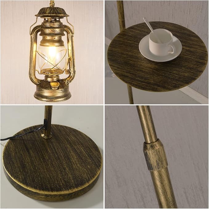 beaysyty Farmhouse Adjustable Floor Lamps with Tray Lantern Tall Standing lamp for Bedroom Home Decor for Office Cafe Den Living Room Bedroom, On/Off Foot Switch and Brushed Rustic (Bronze)
