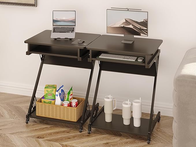 Zenira Small 24 Inch Tall Computer Desk with Drawers, Corner Gaming Desk for Bedroom, Home, Office, Black