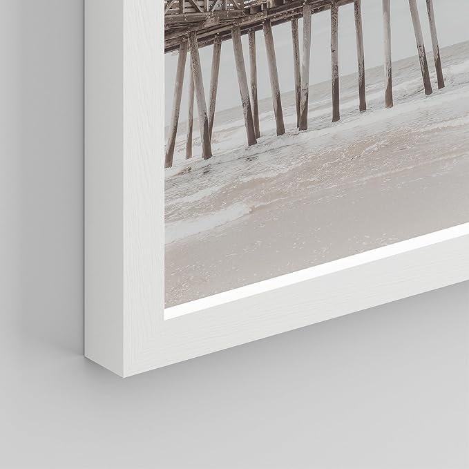 SIGNWIN Framed Poster Wall Art Set of Ocean Beach Seashore Coastals, White Minimalist California Ocean Beach Seashore Pier Nature Wilderness for Living Room, Bedroom, Office - 11"x14"x 8 White