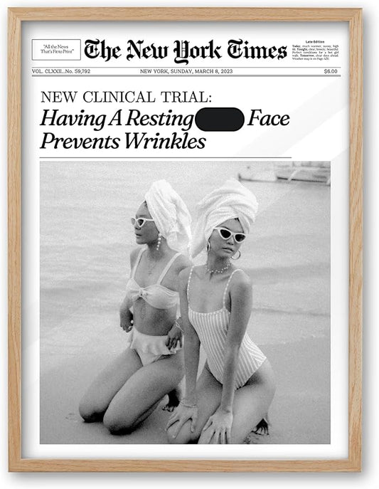 iHery Funny Having A Prevents Wrinkles Framed Trendy Hot Girls NewsPaper Wall Art, Natural OAK Wood 8x10in Canvas Wall Art,Retro Magazine Vintage Bar Cart Living Room Home Décor 1Pack