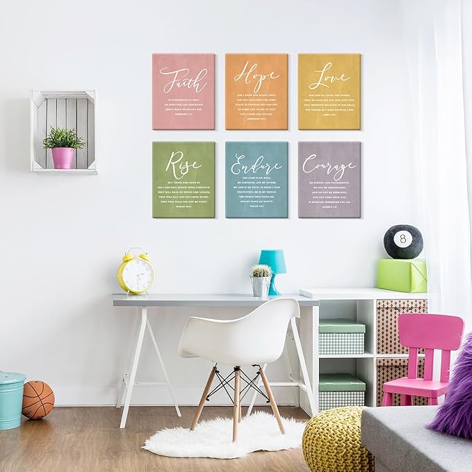 CHDITB Scripture Religious Wall Decor, Faith Poster,Christian Home Artwork, Bible Verses Art Print Set Of 6(12x16 Inches) Christian Wall Art For Prayer College Dorm Room Decoration
