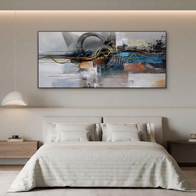 XLSJERST Living Room Wall Decor - Extra Large 86x39 Inches Mondern City Pictures Canvas Black Framed Abstract wall art for Living Room Bedroom Office Home Decoration
