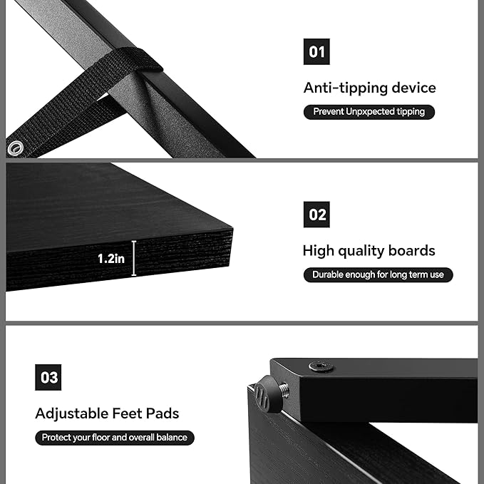 FUSUNBAO Industrial Bookshelf, Vintage 5-Tier Tall Bookcase with Wood and Metal Frame, Rustic Large Display Shelf for Home Office, 67" H x 47" L x 12" W, Black