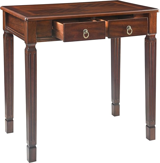 Small Computer Writing Desk with 2 Storage Drawers, 31.5"W Vanity Dressing Desk, French Provincial Corner Desk Table with Carved Legs, Solid Wood Accent Table, Easy Assembly, Dark Cherry SSZ-D1258