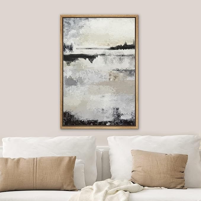 SIGNWIN Framed Canvas Print Wall Art Grunge Gray Black Paint Stroke Landscape Abstract Shapes Illustrations Modern Art Minimal Multicolor for Living Room, Bedroom, Office - 24"x36" Natural
