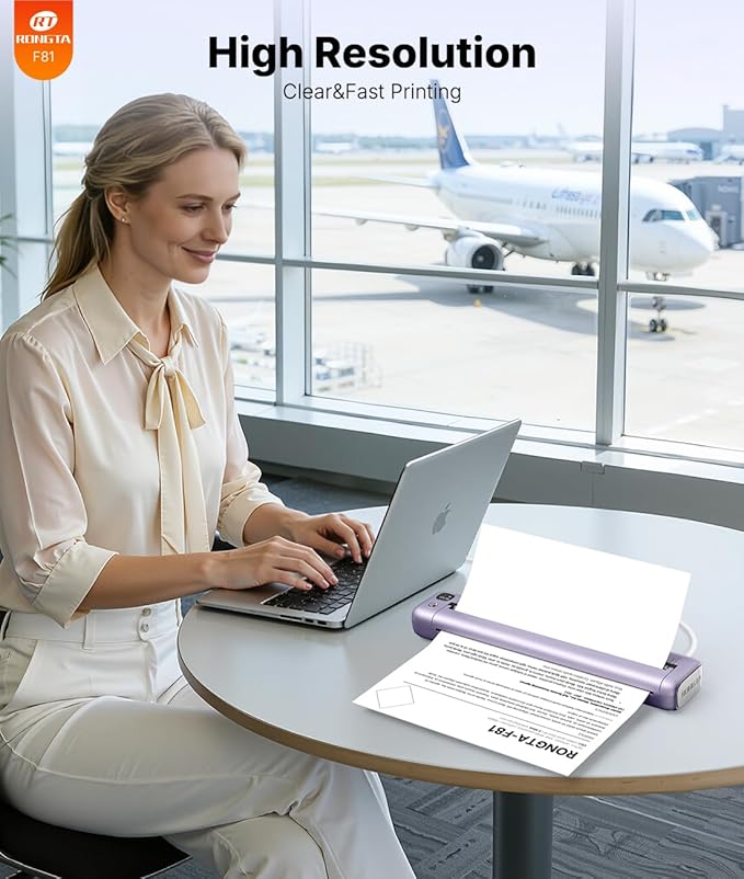 Rongta Portable Printers Wireless for Travel, Bluetooth Mobile Printer, Thermal Inkless Printer for School/Office/Home Use, Compatible with Android,iOS & Laptop (Purple)