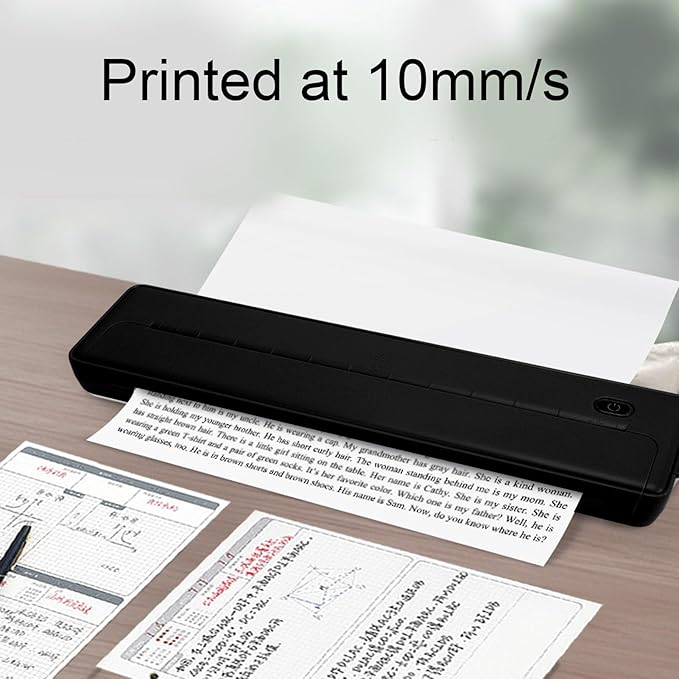 ZJchao Portable A4 Thermal Printer Inkless Mobile Printer for Home and Office (Black)