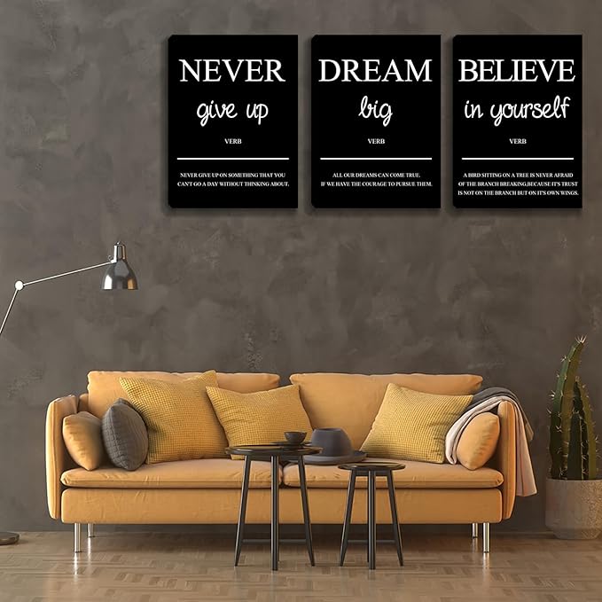 Inspirational Wall Art for Office Motivational Canvas Print Poster Wall Decor Black Painting Pictures Framed Artwork Home Decorations for Men Women Living Room Bedroom (72”Wx36”H)