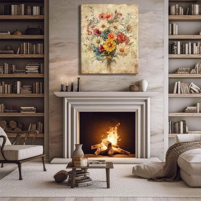 KISSFOX Framed Colorful Wildflower Canvas Wall Art Set Of 3 Flowers Pictures Prints Flowers Printing Floral Watercolors Flower wall Decor Living Room Girls Bedroom Bathroom
