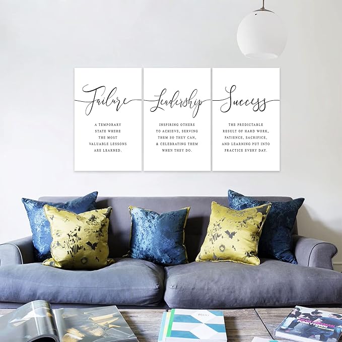 3 Piece Inspirational Canvas Wall Art, Quotes Motivational Mindset Print Pictures for Office Wall Decor, Triptych Entrepreneur Poster Framed Artwork for Women Men Home Decor Ready to Hang (72"Wx36" H)