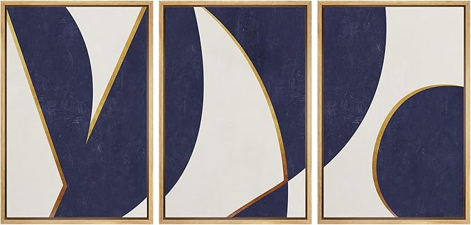 IDEA4WALL Framed Canvas Print Wall Art Set Art Deco Mid-Century Blue Gold Polygons Abstract Shapes Illustrations Modern Art Contemporary for Living Room, Bedroom, Office - 16"x24"x3 Natural
