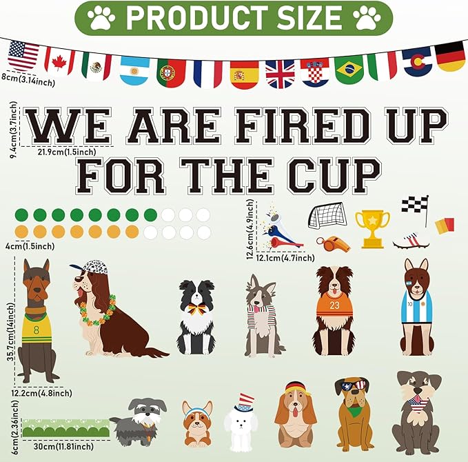 World Soccer Pet Dog Bulletin Board Set Puppy Classroom Decoration World Soccer Cup Cute Dog Bulletin Board Team Spirit Sport Cutouts for School Home Classroom Nursery Chalkboard Wall Decor