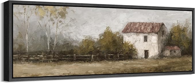 SIGNFORD Large Framed Canvas Rustic Countryside House Landscape Illustrations Modern Art Calm Warm for Living Room, Bedroom, Office - 60"x20"