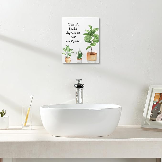 XWELLDAN Growth Looks Different for Everyone Mental Health Growth Mindset Wall Art Canvas Prints,Potted Plant Wall Art Decor for Classroom Therapy Office School Counseling Office, 8 x 10 Inch, Framed