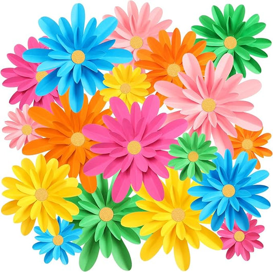 18 Pcs Paper Flowers Decorations for Wall DIY Flower Bulletin Board 3D Fiesta Paper Floral Backdrop Decoration for Photo Backdrop Classroom Back to School Party(Rainbow Color)