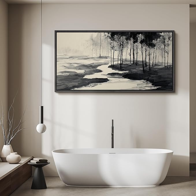SIGNFORD Extra Large Framed Canvas Print Wall Art Minimalist Ink Forest Landscape Illustrations Modern Art Calm Warm for Living Room, Bedroom, Office - 60"x30"