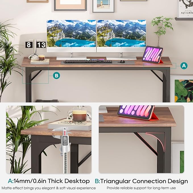 BestOffice Computer Desk,Home Office Desk, Modern Simple Style for Home Office Study Writing (Brown, 47 Inch)