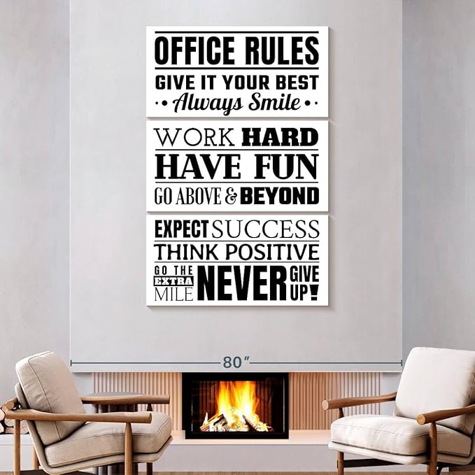 Elephant Stock - Fun Office Rules Wall Art - Vertical Multi Panel Canvas - 3 Piece Living Room Wall Decor - Digital Art Inspirational And Typography Multi Piece Wall Art - White And Black Decor - 48" x 74"