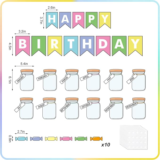JarThenaAMCS 85Pcs Happy Birthday Bulletin Board Set Colorful Candy Calendar Poster Classroom Birthday Chart for Back to School Decorations