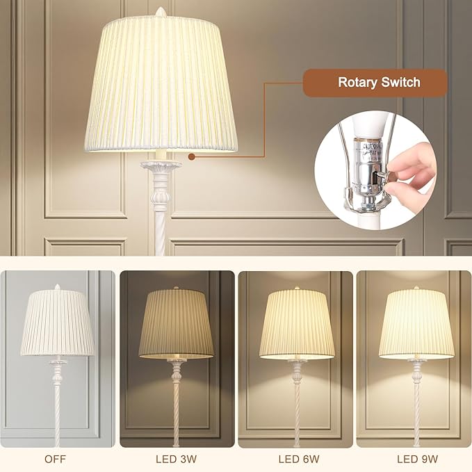 Vintage Floor Lamp for Living Room with 3-Way Dimmable LED Bulb, 66" Tall Rustic Standing Lamp for Bedroom with Linen Pleated Shade and Rotary Switch, Retro Farmhouse Corner Lamp for Office, House