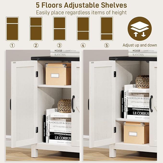3 Drawer File Cabinet, Farmhouse Lateral Filing Cabinet with Doors for Letter/A4 Size Hanging Files, Large Wood Storage Cabinets Printer Stand with Adjustable Shelf for Home Office, White and Black