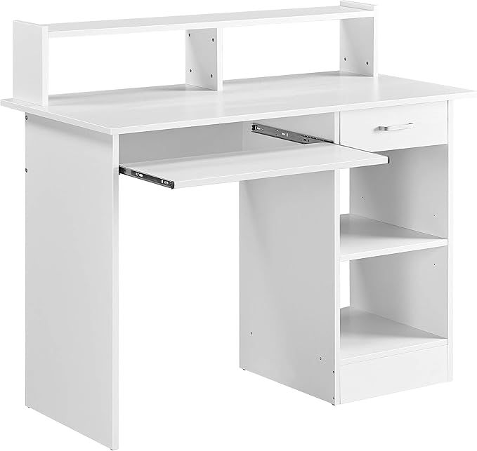 Yaheetech Desk with Keyboard Tray, Home Office Computer Desk Wooden PC Laptop Desk, Morden Sturdy Study Writing Table, White