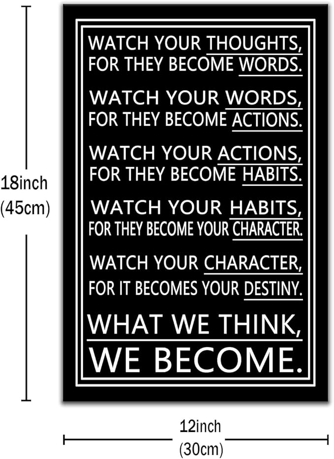 Watch Your Thoughts Motivational Wall Art Inspirational Office Decor Classroom Poster for Men Canvas Prints Artwork for Modern Bedroom Company Gym Picture Painting Stretched and Framed [12''Wx18''H]
