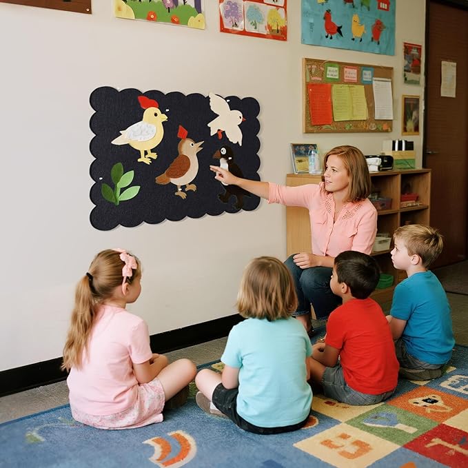 Scalloped Bulletin Board, 24 x 18 Inches Felt Pin Board - Decorative Cork Alternative for Wall, Foldable Picture Self-Adhesive Vision Prayer Board with 20 Pushpins - Black