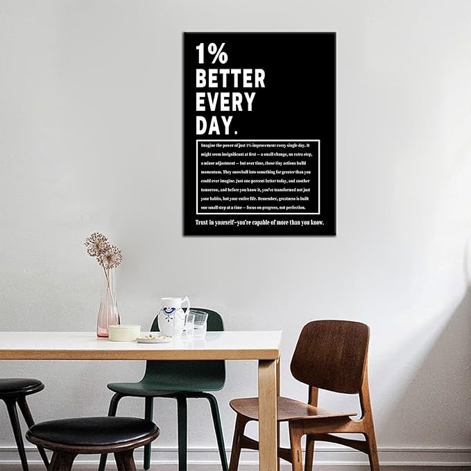 1% Better Every Day Inspirational Canvas Wall Art Motivational Poster for Office Classroom Fitness Gym Decor Positive Quotes Picture Print for Men Women Growth Mindset Ready to Hang [18''Wx24''H]