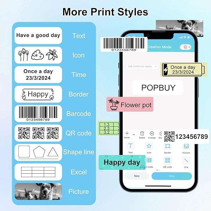 Bear Label Maker Machine with Tape, Cute Portable Bluetooth Mini Label Printer, Smart Phone Handheld Thermal Sticker Small Labeler Inkless for Home Office, 3 Rolls