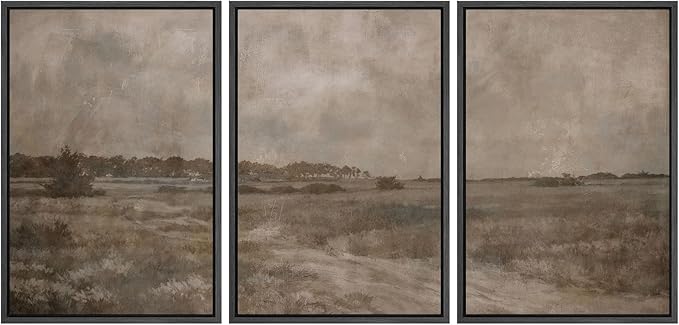 MUDECOR Framed Wall Art Print Set Vintage Neutral Countryside Landscape Rustic Field Path and Distant Trees Illustrations Modern Art Boho Decorative for Living Room, Bedroom, Office - 24"x36"x3 BLACK