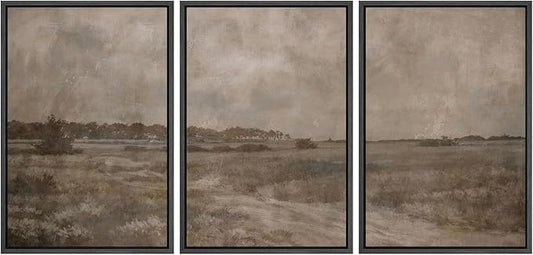 MUDECOR Framed Wall Art Print Set Vintage Neutral Countryside Landscape Rustic Field Path and Distant Trees Illustrations Modern Art Boho Decorative for Living Room, Bedroom, Office - 24"x36"x3 BLACK