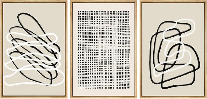 SIGNWIN Framed Canvas Print Wall Art Set Grunge Watercolor Paint Strokes Abstract Shapes Cozy Neutral Modern Art Decorative Boho Relax/Zen Nordic for Living Room, Bedroom, Office - 24"x36"x3 Natural