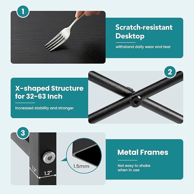 OLIXIS 47 Inch Home Office Desk, Small Computer Work Table with X-Shaped Reinforcement, Home Simple Modern Writing Study Table, Black
