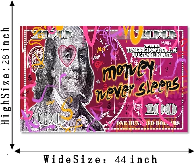 100 Dollars Bill Money Poster, Colorful Abstract Money Wall Art Canvas Prints Inspiring Office Wall Decor Modern Pop Art Entrepreneur Motivational Cash Poster Home Decor, Ready to hang 28"W X 44"H
