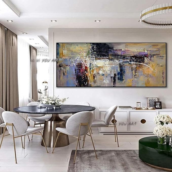ZMFBHFBH Contemporary Large Abstract Wall Art Hand Painted Oversize Painting On Canvas Panoramic Wide in Office Decoration 20x40cm(8x16in) with Frame