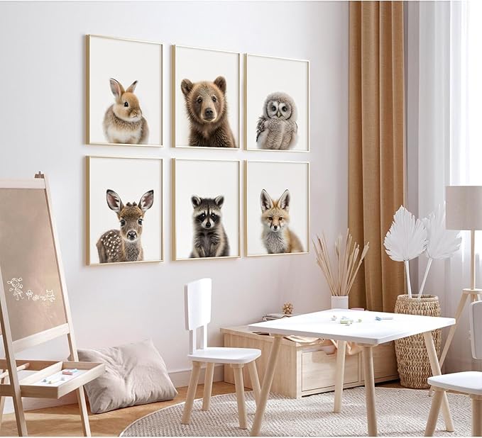 Nursery Animal Wall Art Pictures Baby Safari Canvas Wall Decor Jungle Woodland Wall Art Cute Animal Prints Paintings Nursery Kids Posters for Boys Girls Room Bedroom 12x16 Inch Unframed Set of 6