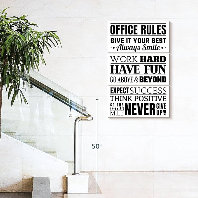 Elephant Stock - Fun Office Rules Wall Art - Vertical Multi Panel Canvas - 3 Piece Living Room Wall Decor - Digital Art Inspirational And Typography Multi Piece Wall Art - White And Black Decor - 36" x 57"