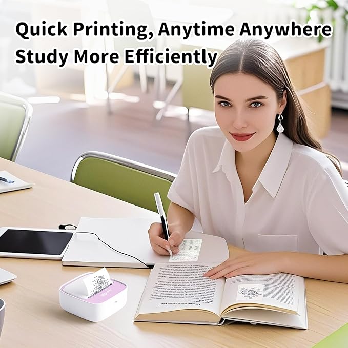 iDPRT Portable Mini Thermal Sticker Printer, Bluetooth Inkless Printers with 1 Roll Sticker Paper, Sticker Machine for Notes, Journal, DIY, Label Printing, Compatible with iOS & Android Phones, Pink