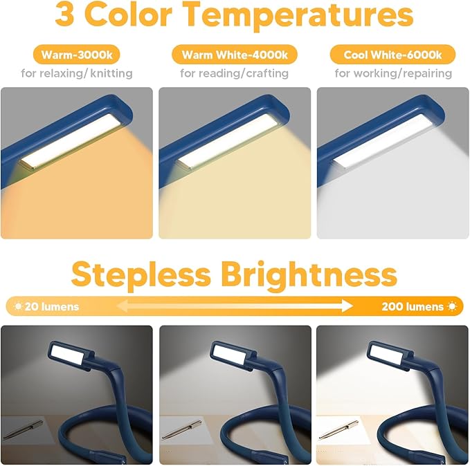 Book Light For Reading In Bed Neck Light Rechargeable Lamp For Reading Camping Working, Mothers Day Gifts for Mom Book Lovers Trending Gifts For Men Women Adults Teens Readers Bible Study Supplies