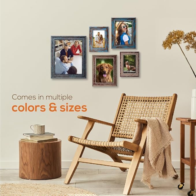 Weathered Picture Frame, Distressed Wooden Look for Wall or Tabletop Display, Lightweight Photo Frame with Glass Cover, 4" x 6", Gray
