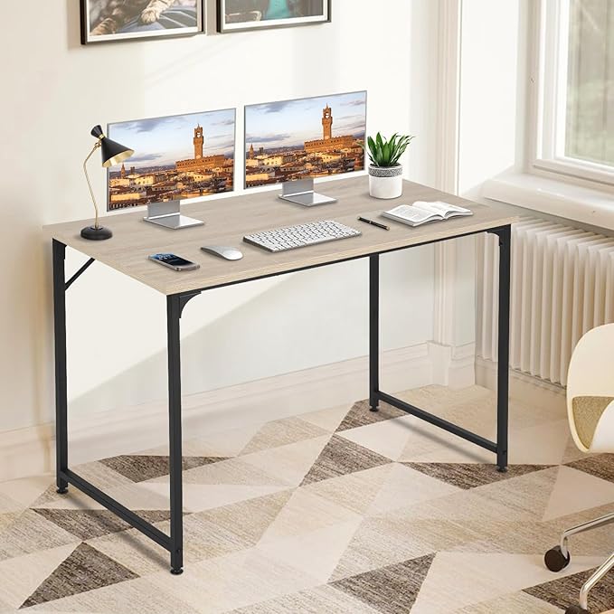 Computer Desk 47 Inch Study Writing Table, Home Office Desk with Metal Frame, Modern Gaming Desk for Office, Study and Game,Nature