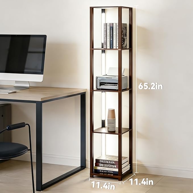 RGBCW Floor Lamp with Shelves, Smart Modern Floor Lamp with Music Sync, Color Changing Corner Display Shelf Lamp, Dimmable Square Standing Lamp for Living Room and Bedroom, Office