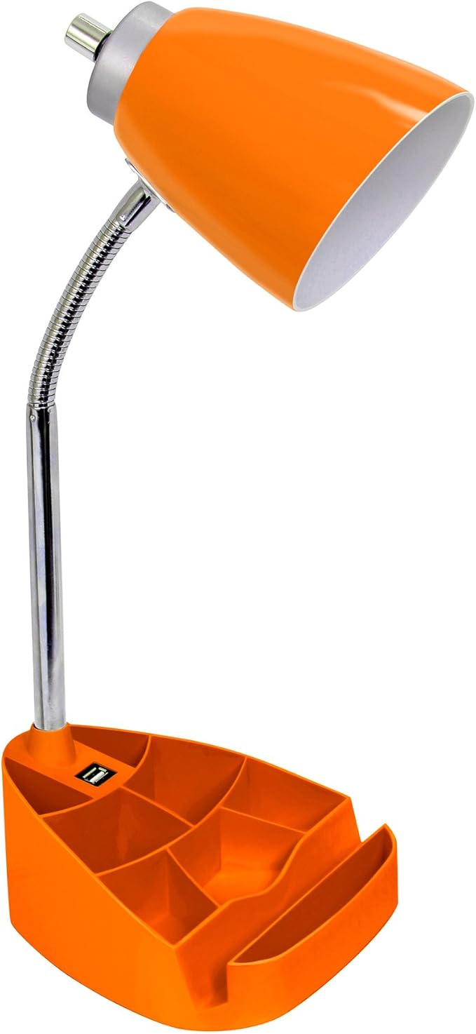 Limelights LD1056-ORG Desk Lamp Organizer with iPad Tablet Book Stand and USB Charging Port, Orange