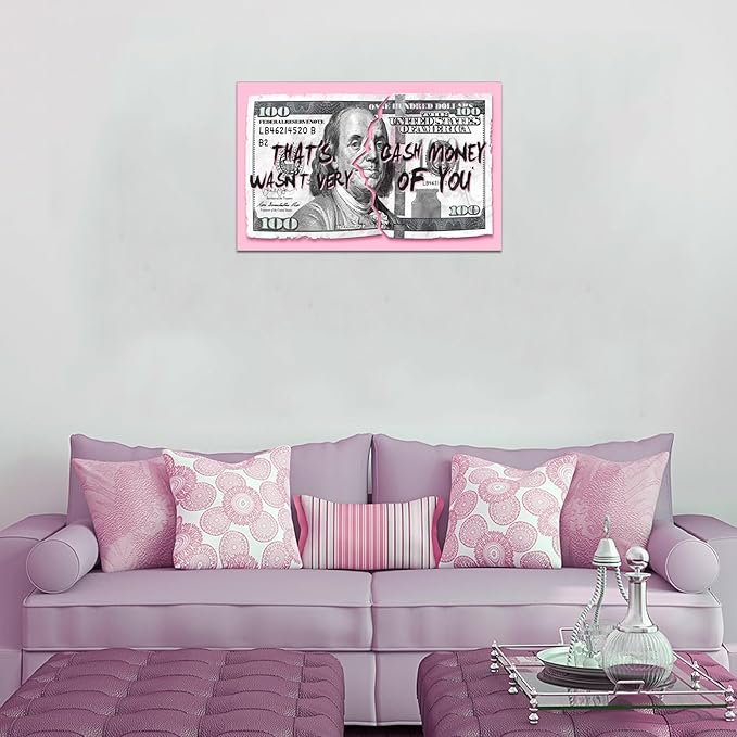 100 Dollars Bill Canvas Wall Art, Money Print Poster Inspirational People Benjamin Franklin Painting Modern Home Decoration, Stretched and Framed 28"W x 44"H