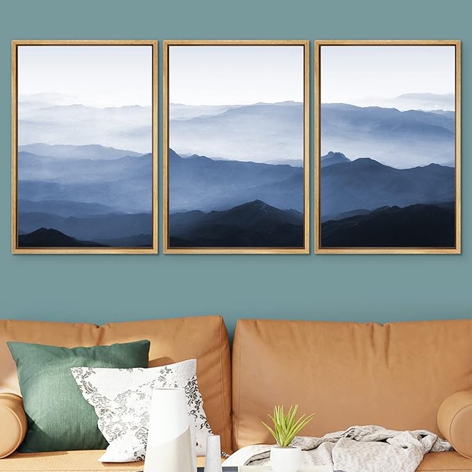 SIGNWIN Framed Canvas Print Wall Art Set Aerial View Misty Mountain Forest Valley Nature Wilderness Photography Modern Art Rustic Scenic Relax/Calm for Living Room, Bedroom, Office - 24"x36"x3 NATURAL