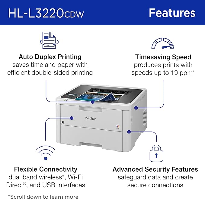 Brother HLL3220CDW Wireless Compact Color Laser Printer, Duplex and Mobile Device Printing | Includes 2 Month Refresh Subscription Trial¹, Amazon Dash Replenishment Ready (Renewed Premium)