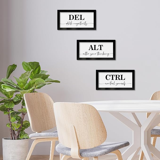 Pinetree Art Motivational Wall Art for Office Decor, CTRL ALT DEL Framed Inspirational Positive Quotes Canvas Print (black, 6"x12"x3)